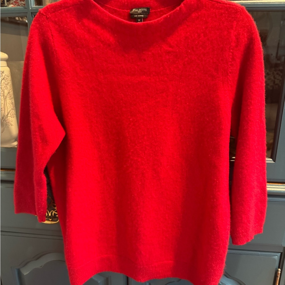 Talbots Red 100% Cashmere 3/4 Sleeve Crewneck Sweater